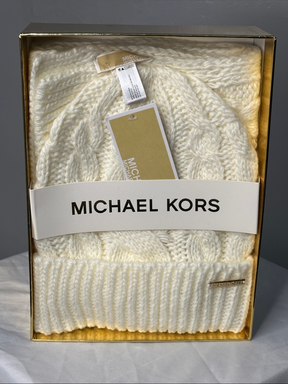 Michael Kors Cream Hat and Scarf Set